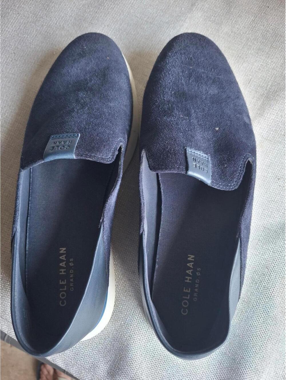 Cole Haan Womens Navy Blue Suede Slip-On Loafers